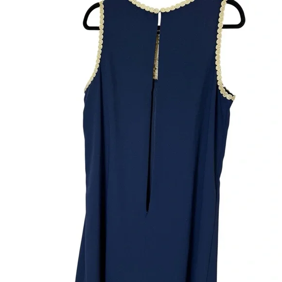 Women’s Lilly Pulitzer Nala Navy Mini Dress with Gold Lace Bib Brocade sz 14 - Picture 5 of 11